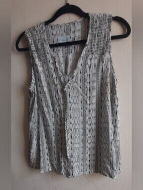 Veronica M Black & White Vertical Print Sleeveless V-Neck Tank